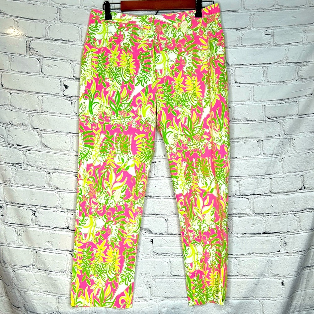 Lilly Pulitzer White Label Pink Green Party Safari Animal Party Pants Size 8